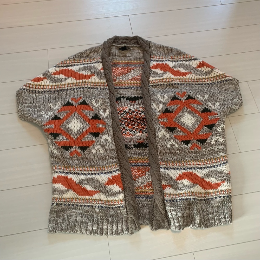 Womens S/M Short Sleeve Knit Cardigan Sweater